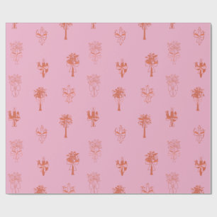 Papier Cadeau Coquette rétro Cactus & Palm Trees avec vaches ros
