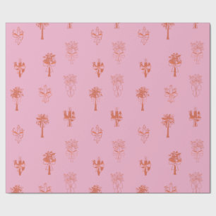 Papier Cadeau Coquette rétro Cactus & Palm Trees avec vaches ros