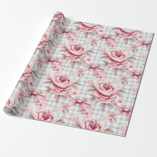Papier Cadeau Coquette Rose Floral (Déroulé)