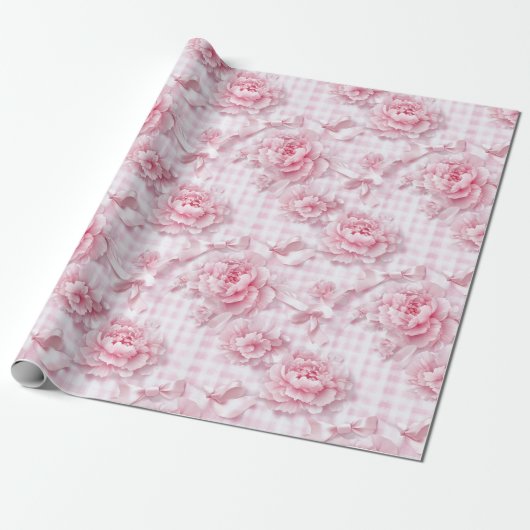 Papier Cadeau Coquette Rose Floral (Déroulé)