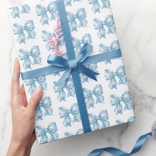 Papier Cadeau Coquette tendance Baby Blue Bow Motif