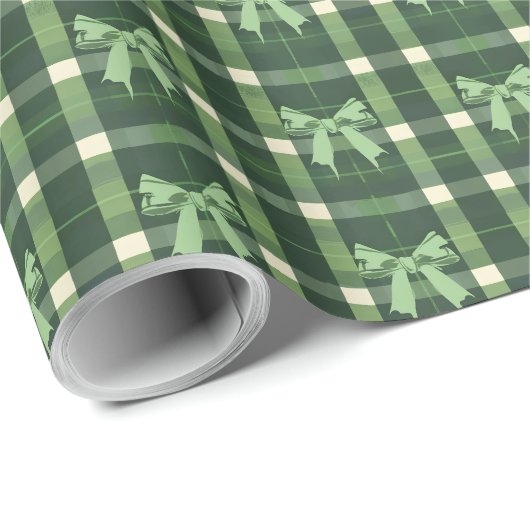 Papier Cadeau Coquette verte Bow Noël (Coin rond)