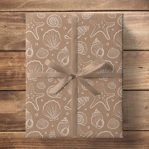 Papier Cadeau Coquillage de mer style bohème côtier neutre beige