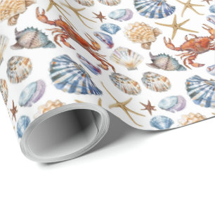 Papier Cadeau Coquillage de plage étoile de mer crabe
