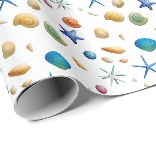Papier Cadeau Coquillage et Starfish Nautical Beach Cadeau (Coin rond)