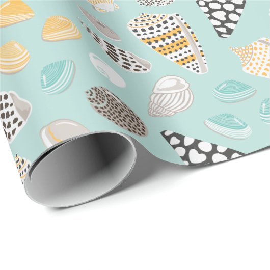 Papier Cadeau Coquillages à motifs mignons à la menthe (Coin rond)