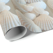 Papier Cadeau Coquillages blancs ensoleillés, Plage d'été Exotiq (Coin rond)
