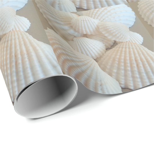 Papier Cadeau Coquillages blancs ensoleillés, Plage d'été Exotiq (Coin rond)