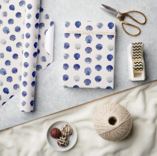 Papier Cadeau Coquillages Bleu Moderne Océan Nautique