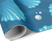 Papier Cadeau Coquillages Bleus Et Perles De Mer (Coin rond)