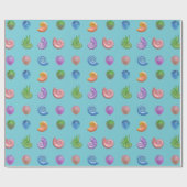 Papier Cadeau Coquillages colorés bleus (Plat)