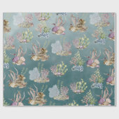 Papier Cadeau Coquillages Corail D'Algues Sous La Mer Profonde E (Plat)