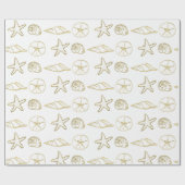 Papier Cadeau Coquillages de mer aspect feuille d'or Chic plage (Plat)