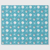 Papier cadeau coquillages de plage tropicale bleu (Plat)