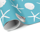 Papier cadeau coquillages de plage tropicale bleu (Coin rond)