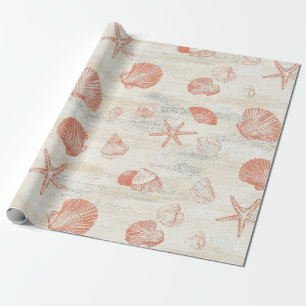Papier Cadeau Coquillages de plage vintage avec corail et étoile