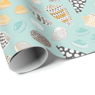 Papier Cadeau Coquillages élégants à la menthe