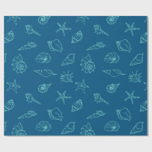 Papier Cadeau coquillages et étoiles de mer
