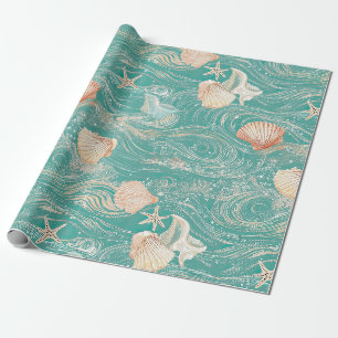 Papier Cadeau Coquillages et Motif de Vagues Océaniques (10)