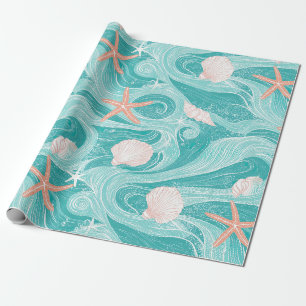 Papier Cadeau Coquillages et Motif de Vagues Océaniques (13)