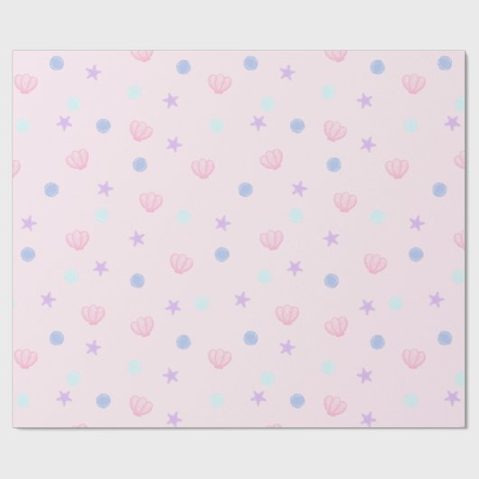 Papier Cadeau Coquillages et perles pastel en rose (Plat)
