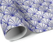 Papier Cadeau Coquille de ventilateur bleu Art déco (Coin rond)