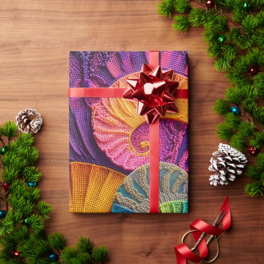 Papier Cadeau Coquilles chromatiques : Mosaïque spirale vibrante (Cadeau de vacances)