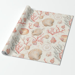 Papier Cadeau Coquilles Marines Élégantes & Branche de Corail