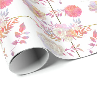 Papier Cadeau Corail chic et floral d'ivoire
