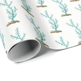 Papier Cadeau Corail de mer stylisé vintage #4 Aqua
