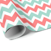 Papier Cadeau Corail et Aqua Zigzag Chevron Stripes (Coin rond)