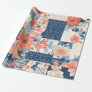 Papier Cadeau Corail et marine Motif de chaume