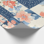 Papier Cadeau Corail et marine Motif de chaume (Coin)