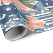 Papier Cadeau Corail et marine Motif de chaume (Coin rond)