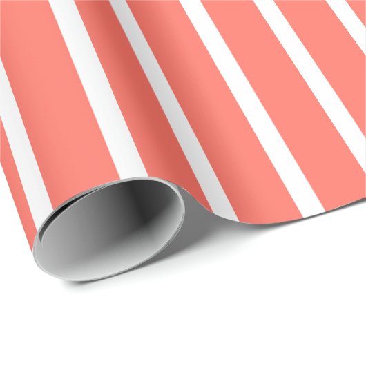 Papier Cadeau Corail et Rayure Blanche (Coin rond)
