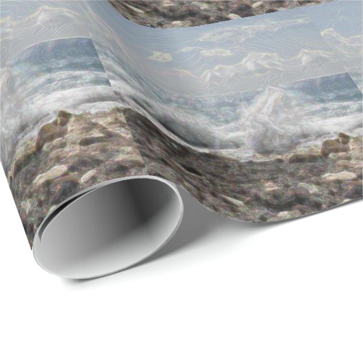 Papier Cadeau Corail et vagues (Coin rond)