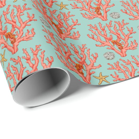 Papier Cadeau Corail marin (Coin rond)