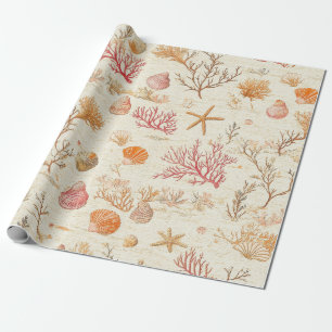 Papier Cadeau Corail Marin Artistique Coquillage Terre Cuite Ivo