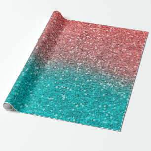 Papier Cadeau Corail Melon Orange Turquoise Aqua Vert Pailleté S