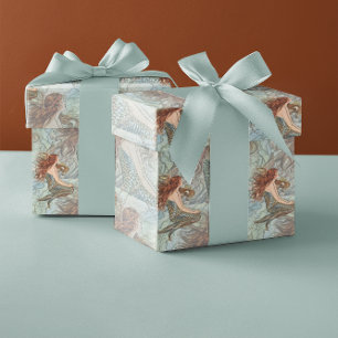 Papier Cadeau Corail Mermaid Motif Bleu Vert et Pêche