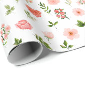 Papier Cadeau Corail Red Roses et Motif de feuillage (Coin rond)