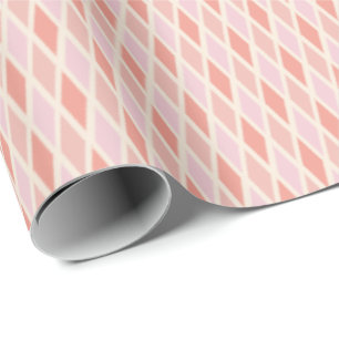 Papier Cadeau Corail Rose Pâle Diamant Harlequin Ikat Prépa