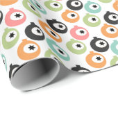 Papier Cadeau Corail Rouge Monnaie Rose Bleu Vert Ornements (Coin rond)