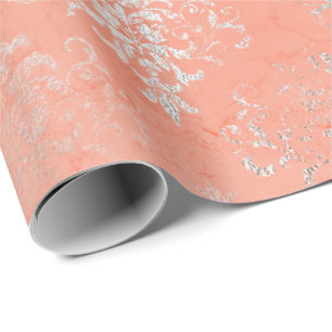 Papier Cadeau Corail Silver Peach Damask Antonietta Versaille