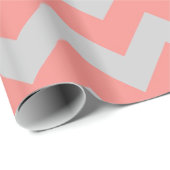 Papier Cadeau Coral et Grey Chevron (Coin rond)