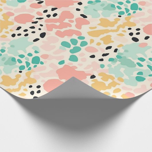 Papier Cadeau Coral Green Pastel Leopard Spots (Coin)