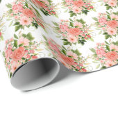 Papier Cadeau Coral Red Roses with Foliage (Coin rond)