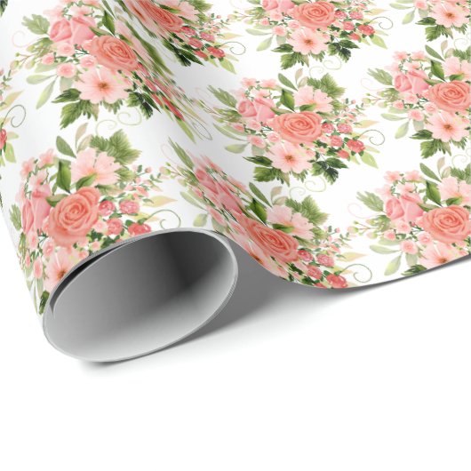 Papier Cadeau Coral Red Roses with Foliage (Coin rond)