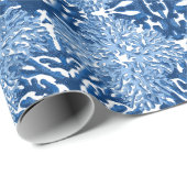 Papier Cadeau Coral Rococo in Blue Indigo (Coin rond)