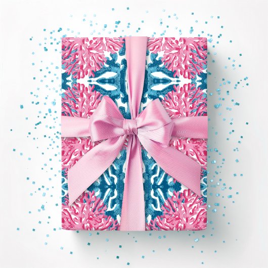 Papier Cadeau Coral Rococo in Pink and Aqua